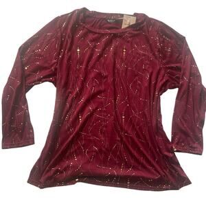 BloomChic red gold dotted print blouse plus size 22 24 soft stretch top